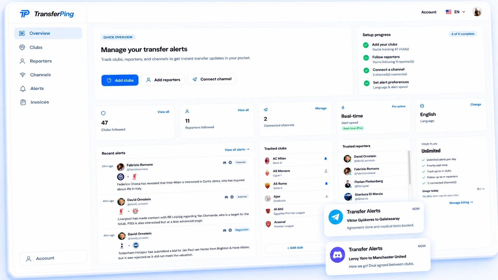 TransferPing dashboard