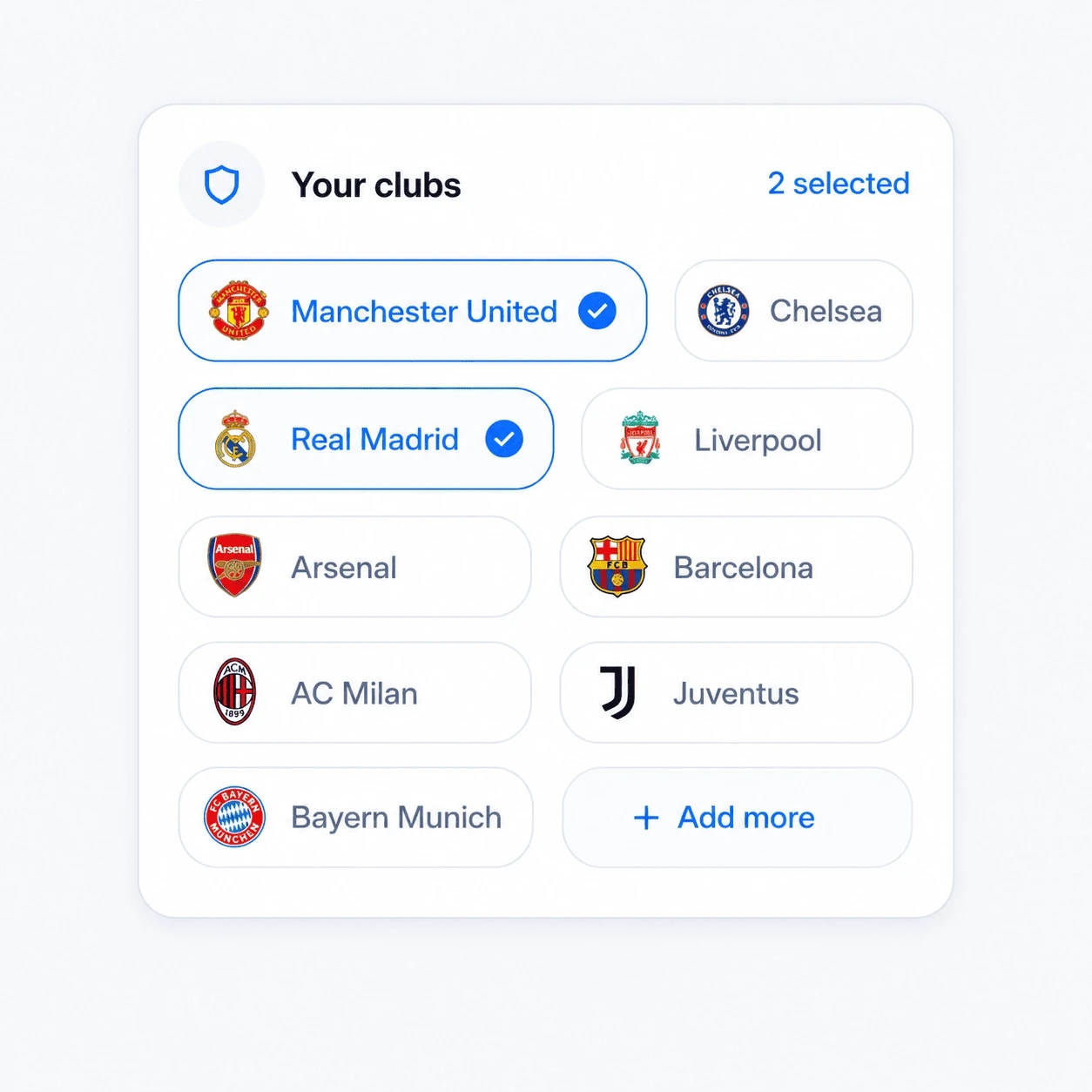 Club selection screen